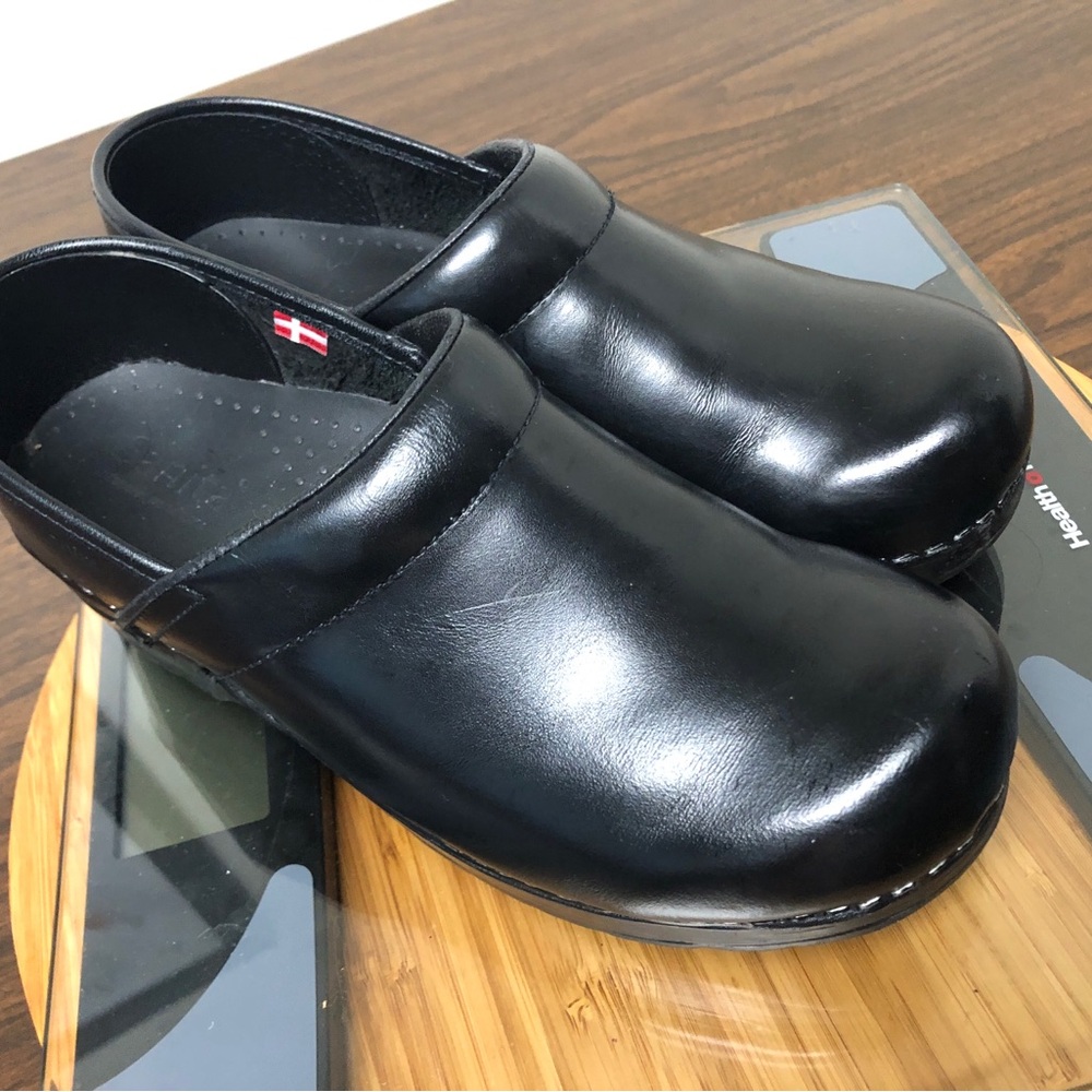 SANITA Original Professional Nursing Work Clogs Danish Black Leather Shoes 39 - Picture 10 of 11